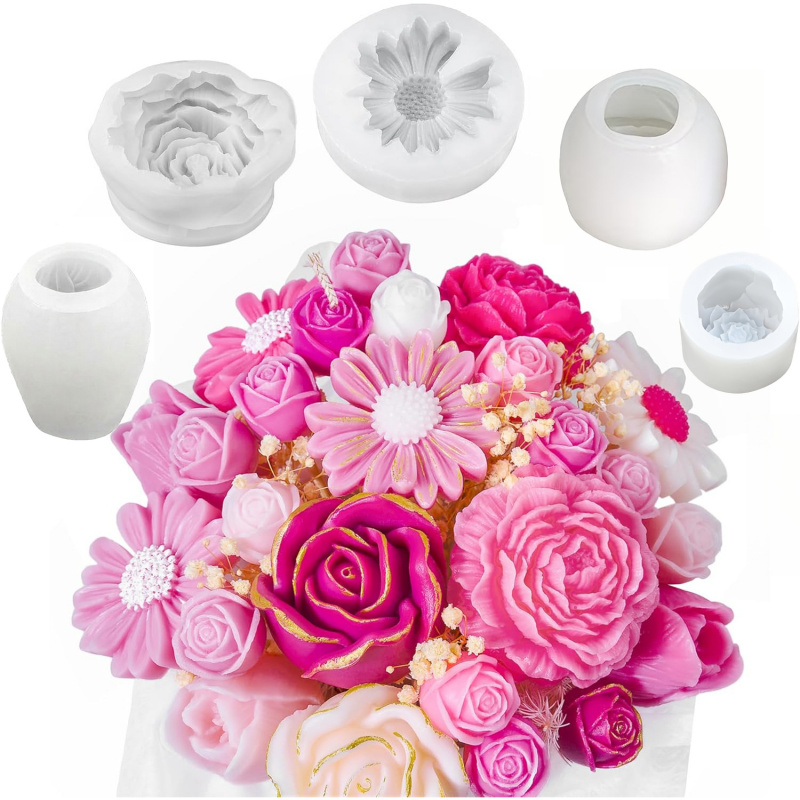 5Flower Candle Mold Set，3D Flo - Candle Making Kit 评论和价格